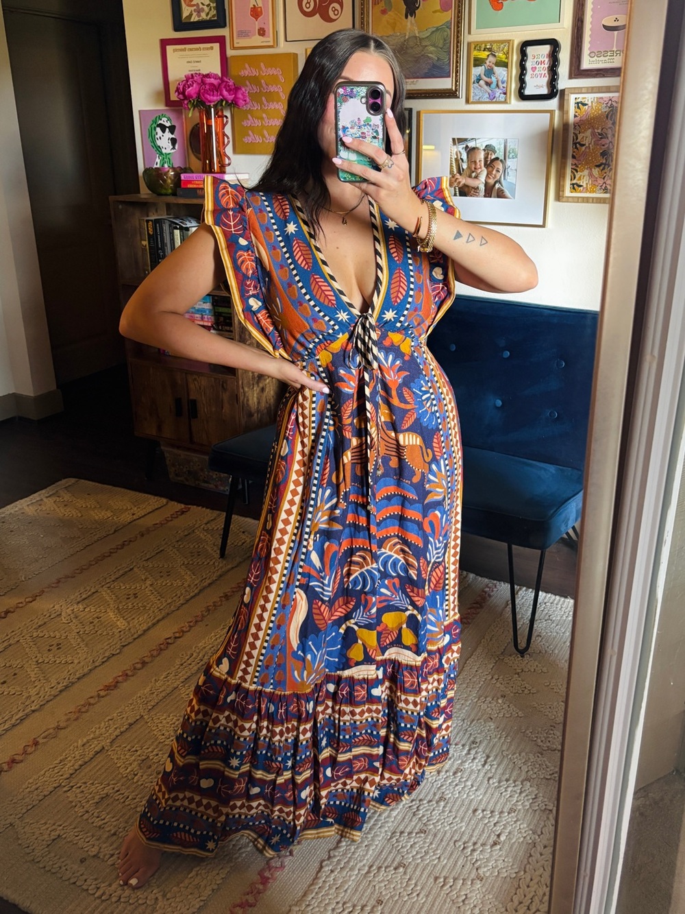 FARM Rio x Anthropologie Ruffle Sleeve Maxi Dress